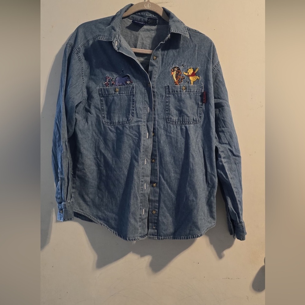 Disney Blue Denim Shirt with Embroidered Characters